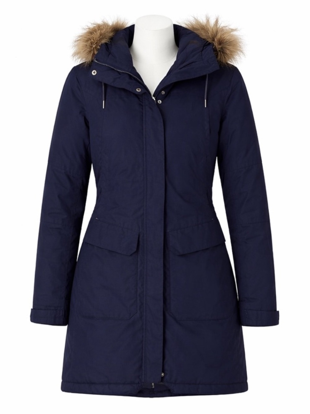 Size S Helly Hansen Women’s Aden Insulated Parka Navy Faux‎ Fur Hood
